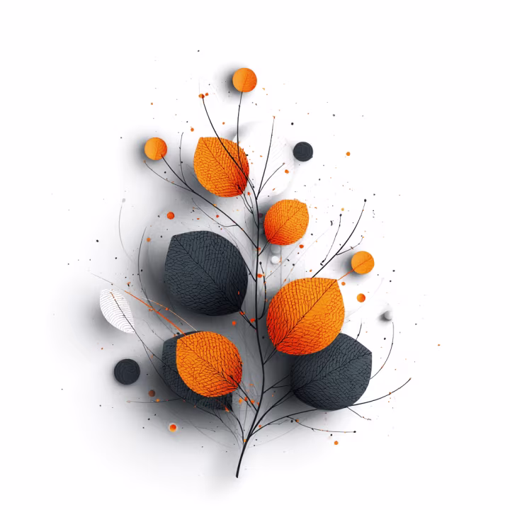 Illustratie bij blog over handwerken: boom met gehaakte wolknopen als bladeren in oranje en grijs voor creatieve knutselprojecten